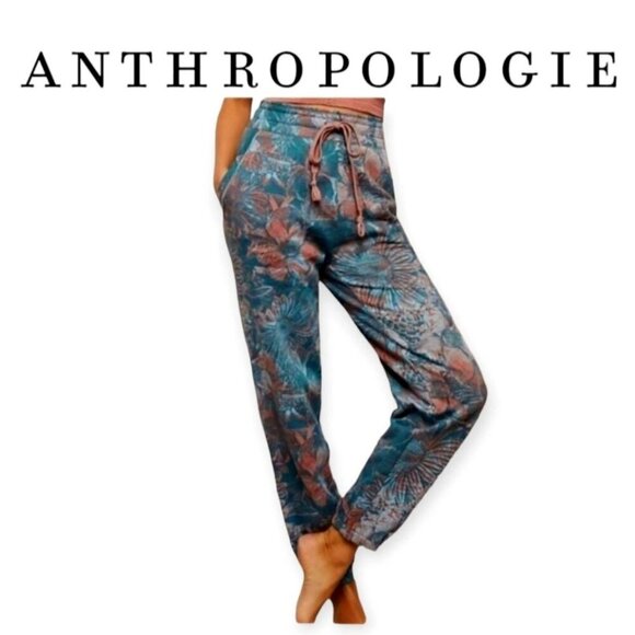 Anthropologie Daily Practice Slim-Fit Teal Floral Jogger Sweatpants, XSP - Picture 1 of 11